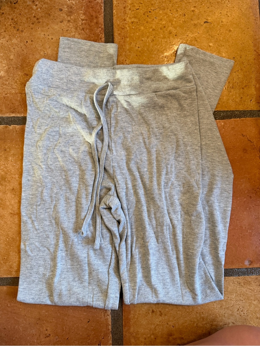 Gray Ribbed Drawstring Lounge Pants